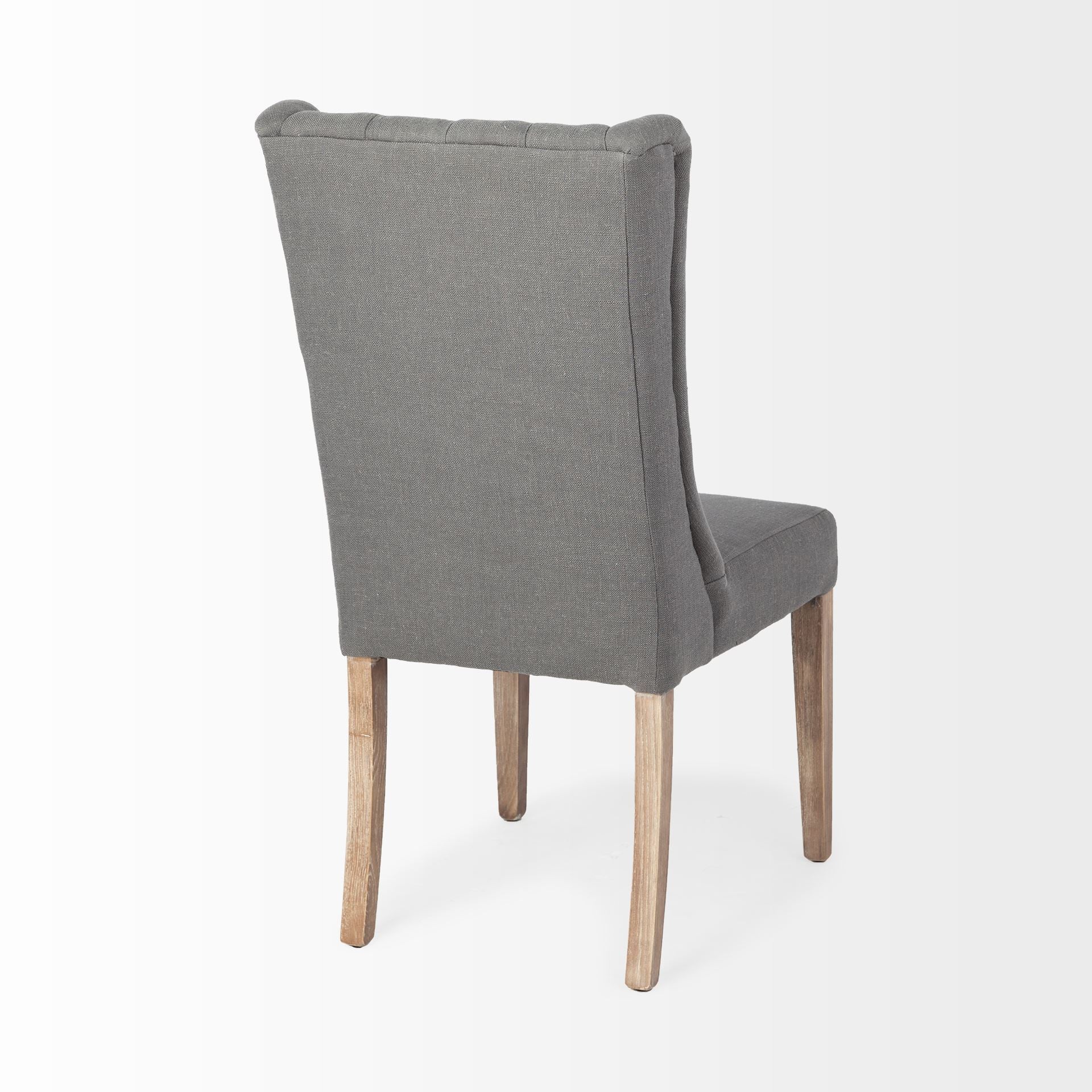 Tufted Gray and Brown Upholstered Linen Wing Back Dining Side Chair  Warm Home View