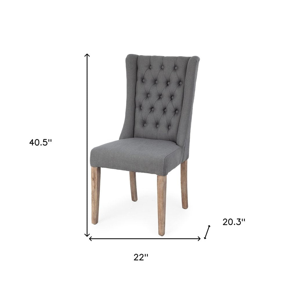 Tufted Gray and Brown Upholstered Linen Wing Back Dining Side Chair  Warm Home View