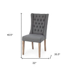 Tufted Gray and Brown Upholstered Linen Wing Back Dining Side Chair  Warm Home View