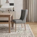 Tufted Gray and Brown Upholstered Linen Wing Back Dining Side Chair  Warm Home View