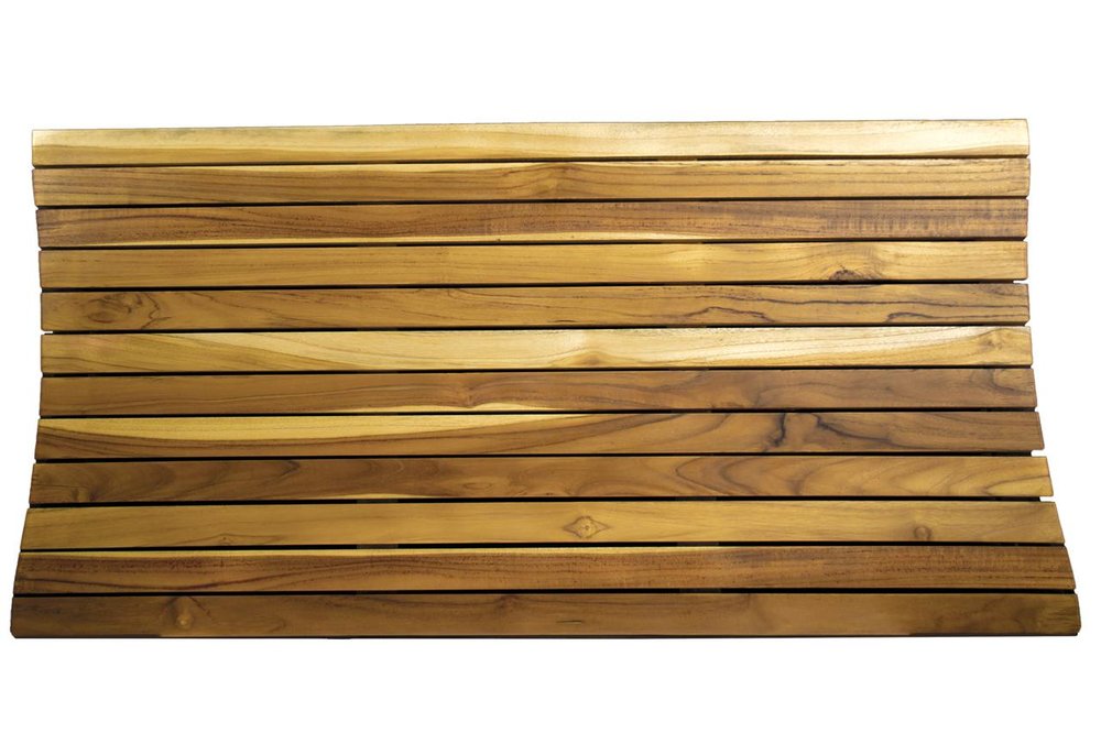 40" Brown Teak Slat Non Slip Bath Mat  Warm Home View