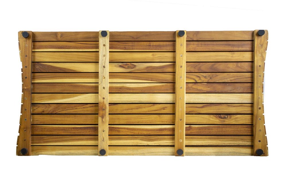 40" Brown Teak Slat Non Slip Bath Mat  Warm Home View