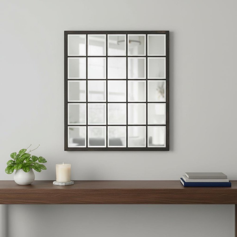 Rectangular Antique Black Finish Mirror With Beveled Edge  Warm Home View
