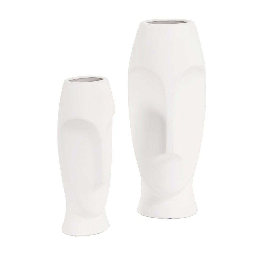 Set of Two Ceramic White Cylinder Table Vases  Warm Home View