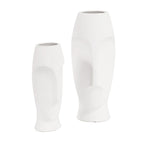 Set of Two Ceramic White Cylinder Table Vases  Warm Home View