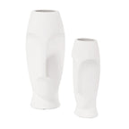Set of Two Ceramic White Cylinder Table Vases  Warm Home View