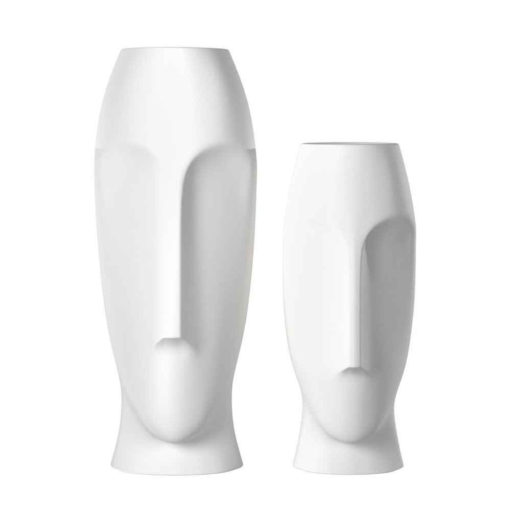 Set of Two Ceramic White Cylinder Table Vases  Warm Home View