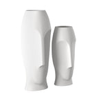 Set of Two Ceramic White Cylinder Table Vases  Warm Home View