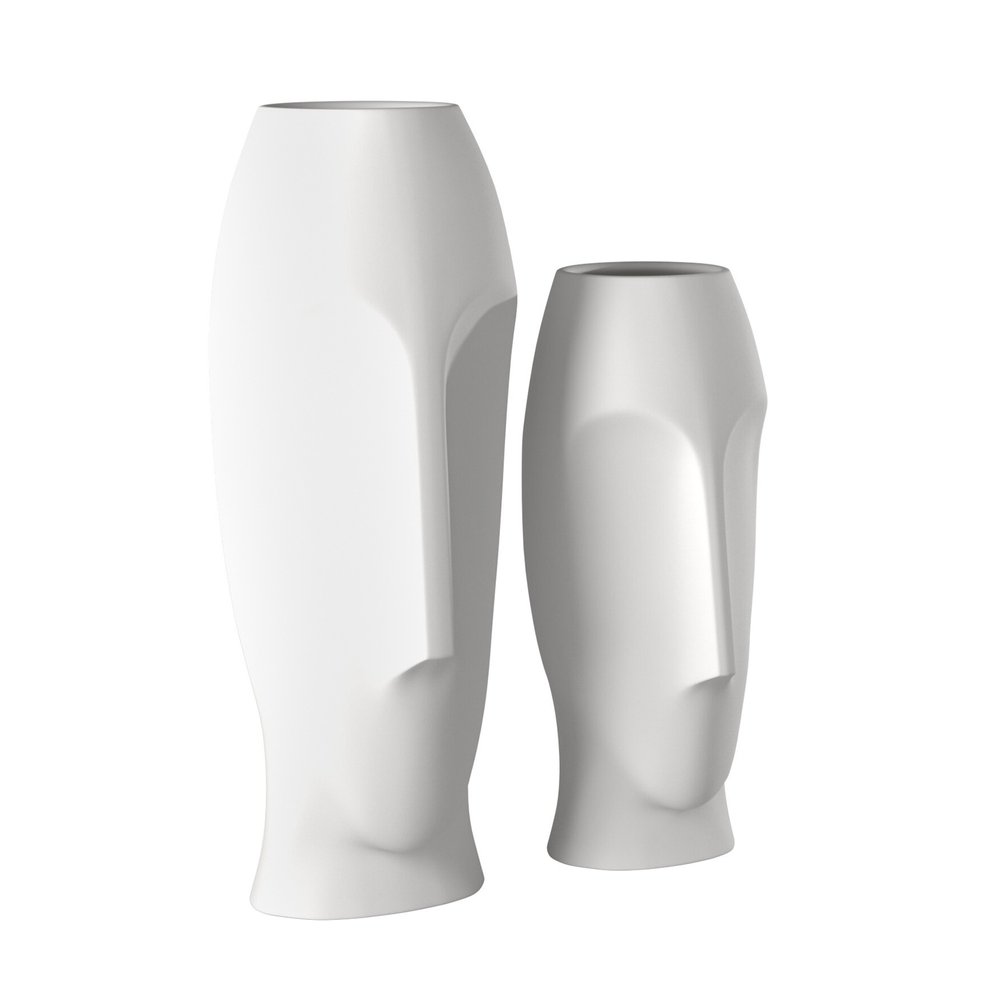 Set of Two Ceramic White Cylinder Table Vases  Warm Home View