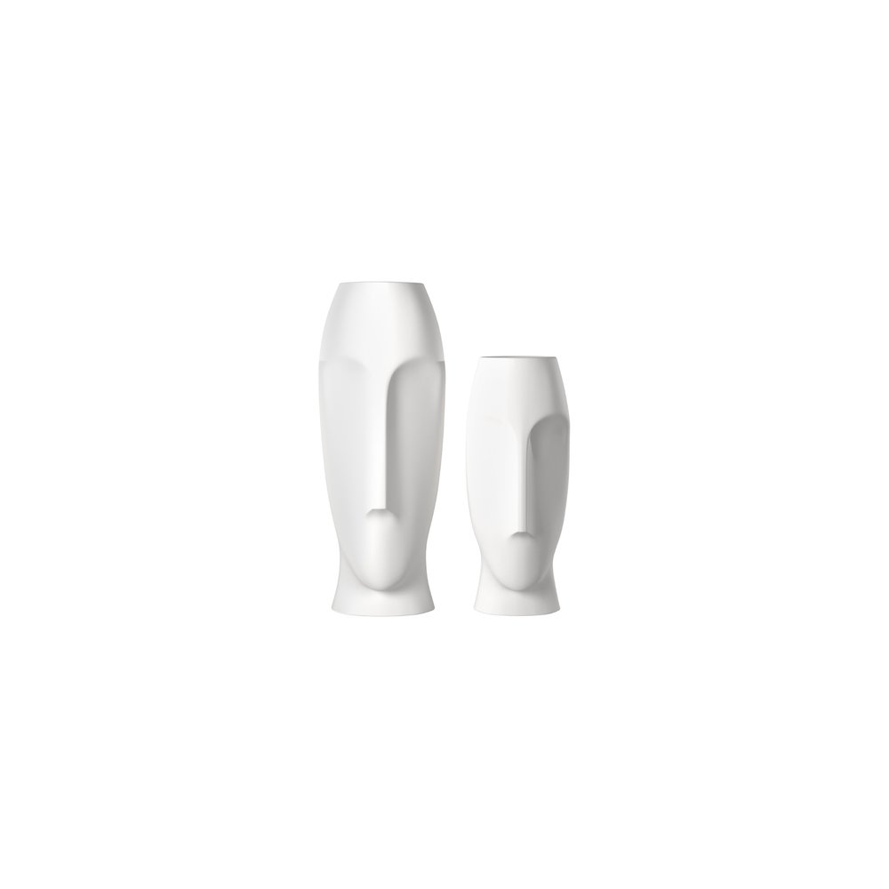 Set of Two Ceramic White Cylinder Table Vases  Warm Home View