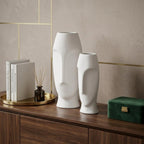 Set of Two Ceramic White Cylinder Table Vases  Warm Home View