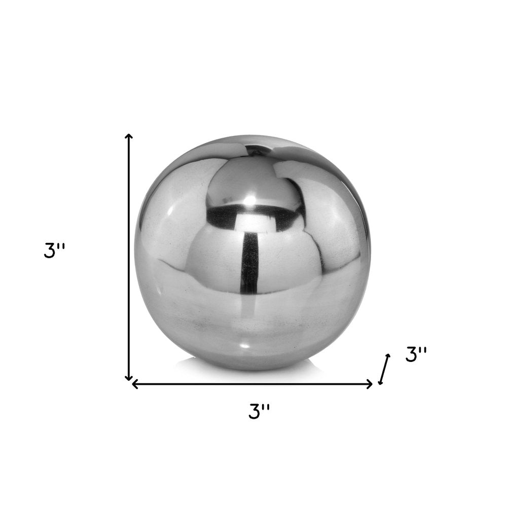 Set of Two Silver Buffed Aluminum Decorative Orb Tabletop Sculpture  Warm Home View