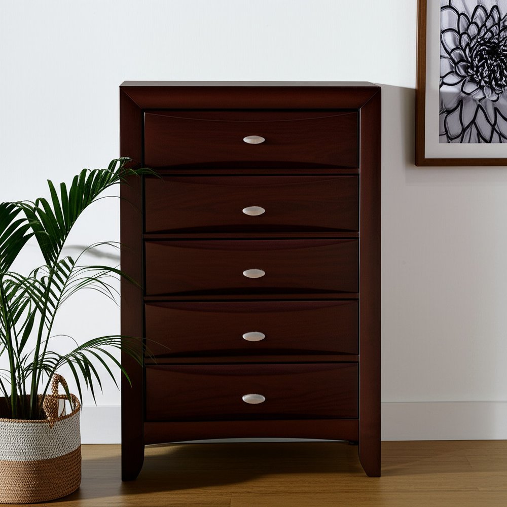 New Merlot Chest With 5 Chambared Drawer  Warm Home View
