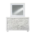Modern White Dresser With 7 Faux Marble Detailed Front Drawer.  Warm Home View