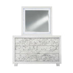Modern White Dresser With 7 Faux Marble Detailed Front Drawer.  Warm Home View