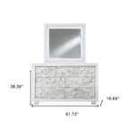 Modern White Dresser With 7 Faux Marble Detailed Front Drawer.  Warm Home View