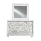 Modern White Dresser With 7 Faux Marble Detailed Front Drawer.  Warm Home View