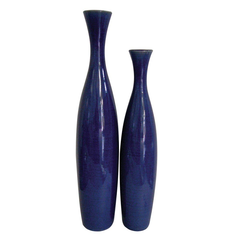 Set of Two Cobalt Cylinder Ceramic Table Vase  Warm Home View