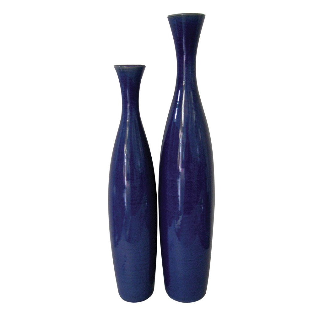 Set of Two Cobalt Cylinder Ceramic Table Vase  Warm Home View