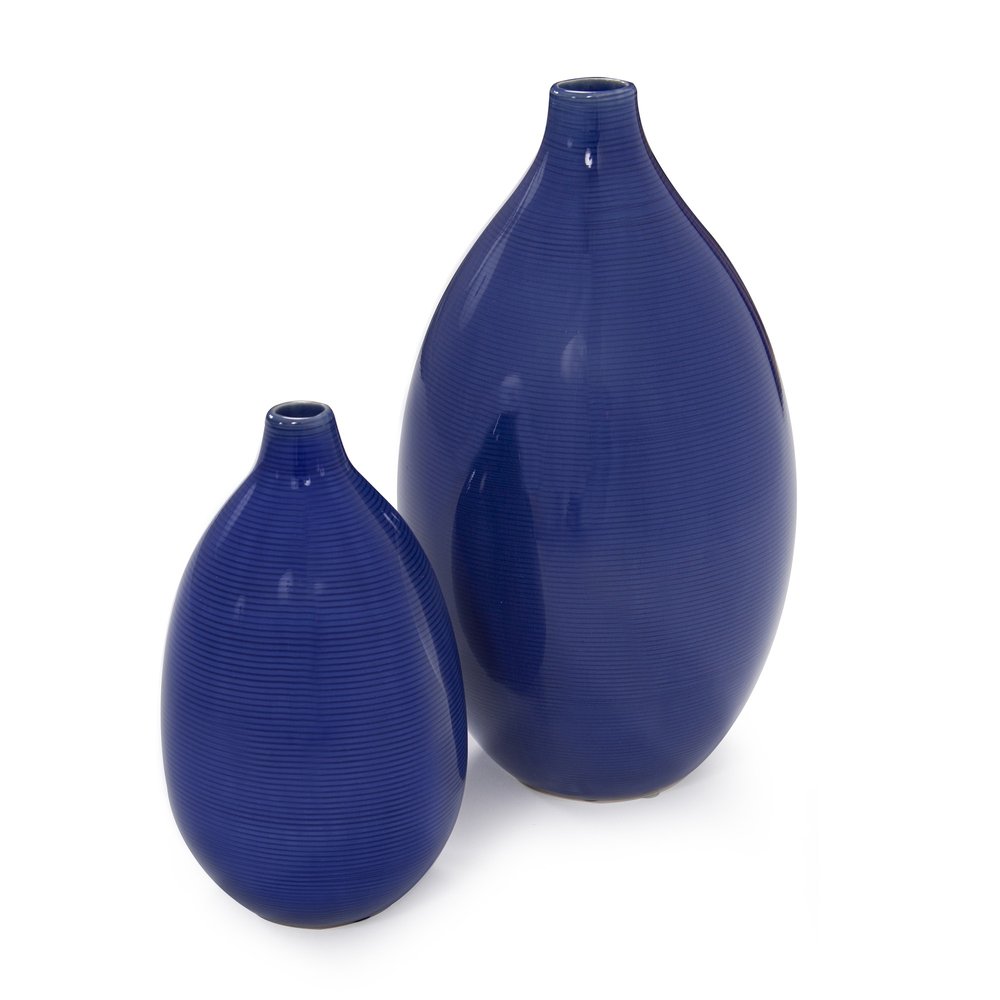 Set of Two Cobalt Ceramic Round Table Vases  Warm Home View