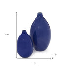 Set of Two Cobalt Ceramic Round Table Vases  Warm Home View
