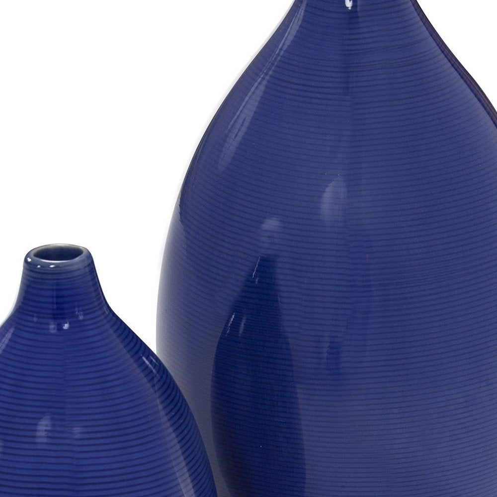 Set of Two Cobalt Ceramic Round Table Vases  Warm Home View