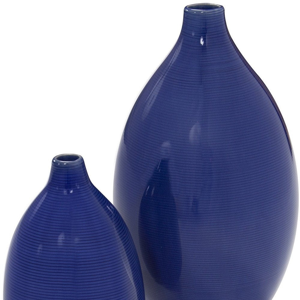 Set of Two Cobalt Ceramic Round Table Vases  Warm Home View