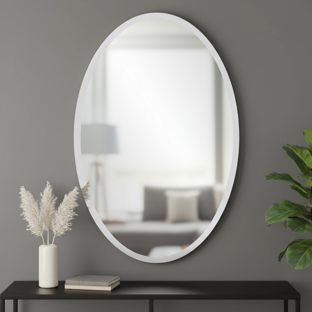 Oval Shaped Frameless Mirror  Warm Home View