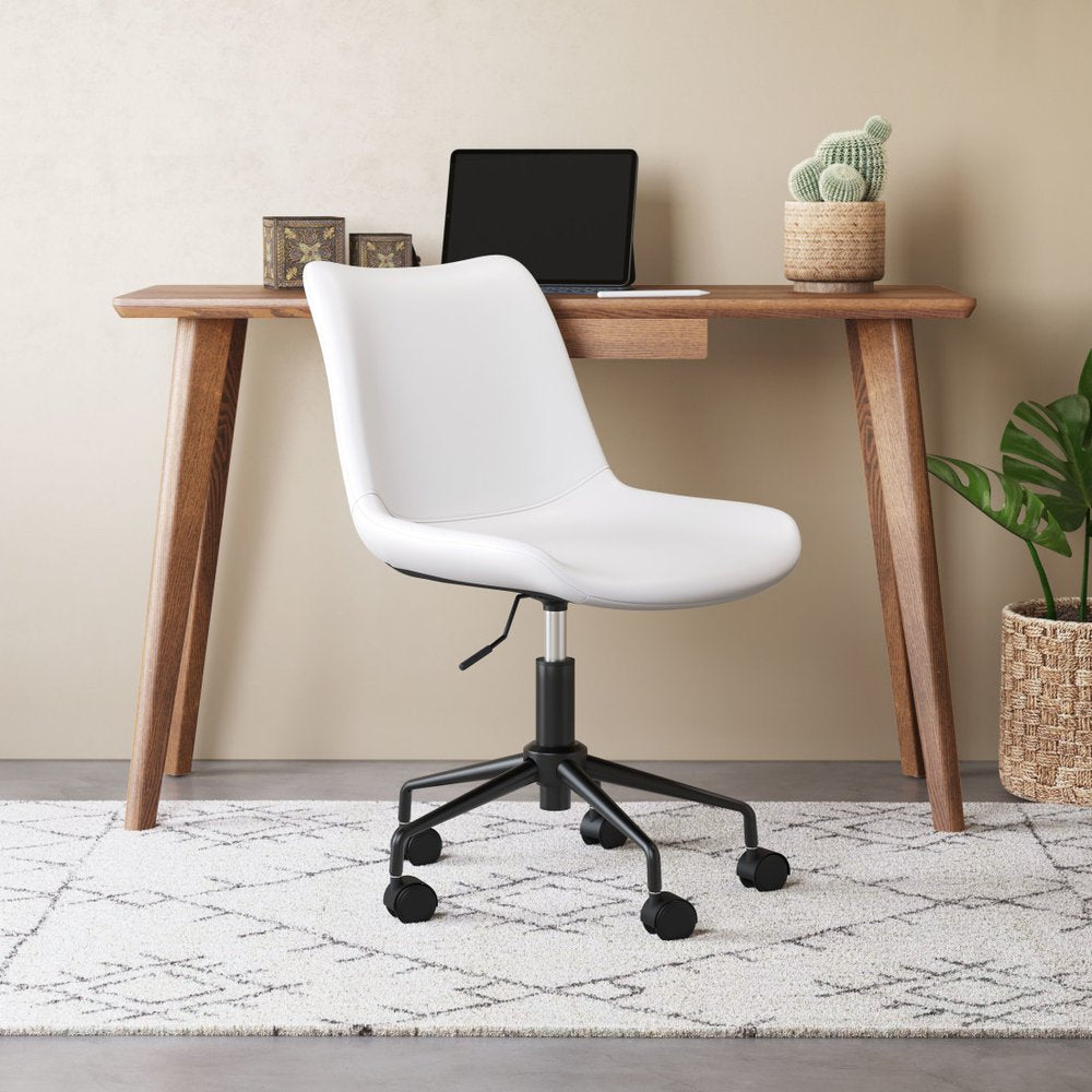 White and Black Adjustable Swivel Faux Leather Rolling Office Chair  Warm Home View