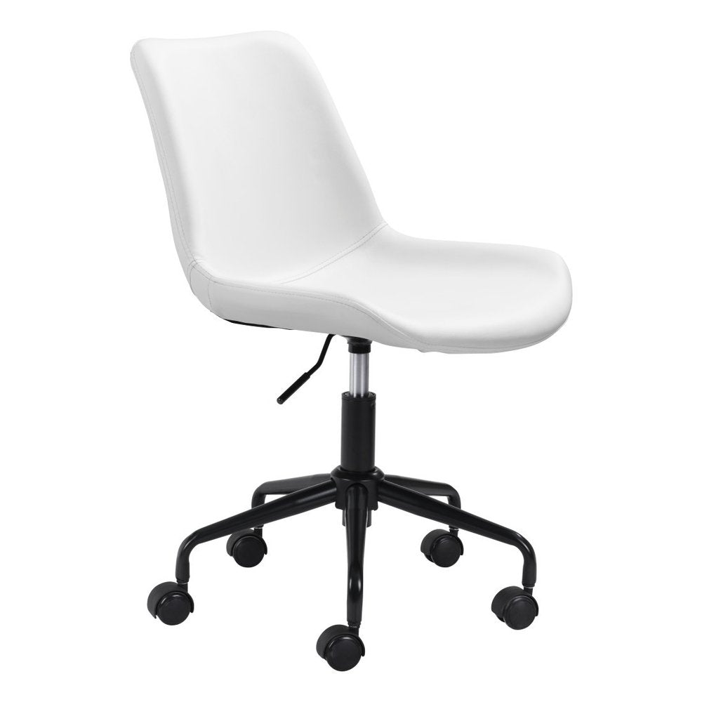 White and Black Adjustable Swivel Faux Leather Rolling Office Chair  Warm Home View