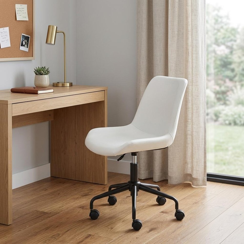 White and Black Adjustable Swivel Faux Leather Rolling Office Chair  Warm Home View