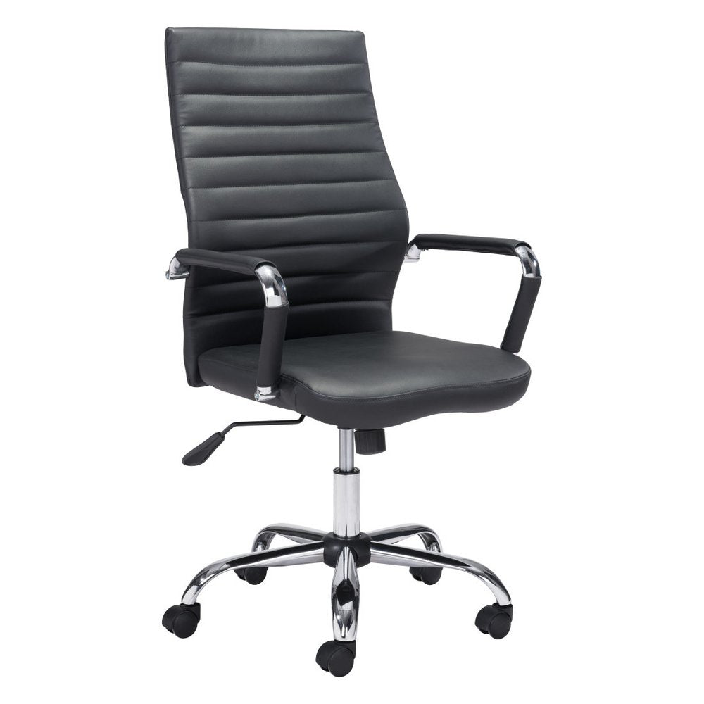Silver and Black Adjustable Swivel Faux Leather Rolling Conference Office Chair  Warm Home View