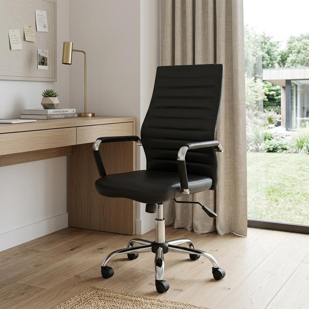 Silver and Black Adjustable Swivel Faux Leather Rolling Conference Office Chair  Warm Home View