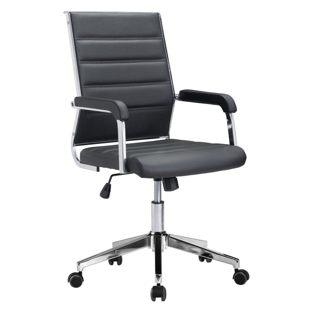 Silver and Black Adjustable Swivel Faux Leather Rolling Conference Office Chair  Warm Home View