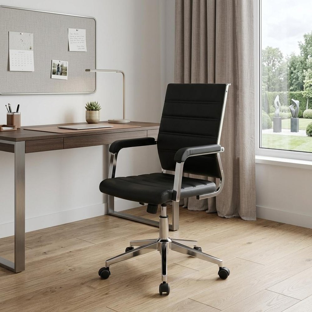 Silver and Black Adjustable Swivel Faux Leather Rolling Conference Office Chair  Warm Home View