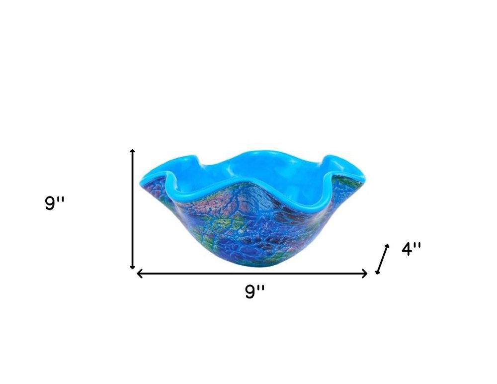 9" Modern Blue And Green Glass Centerpiece Bowl  Warm Home View