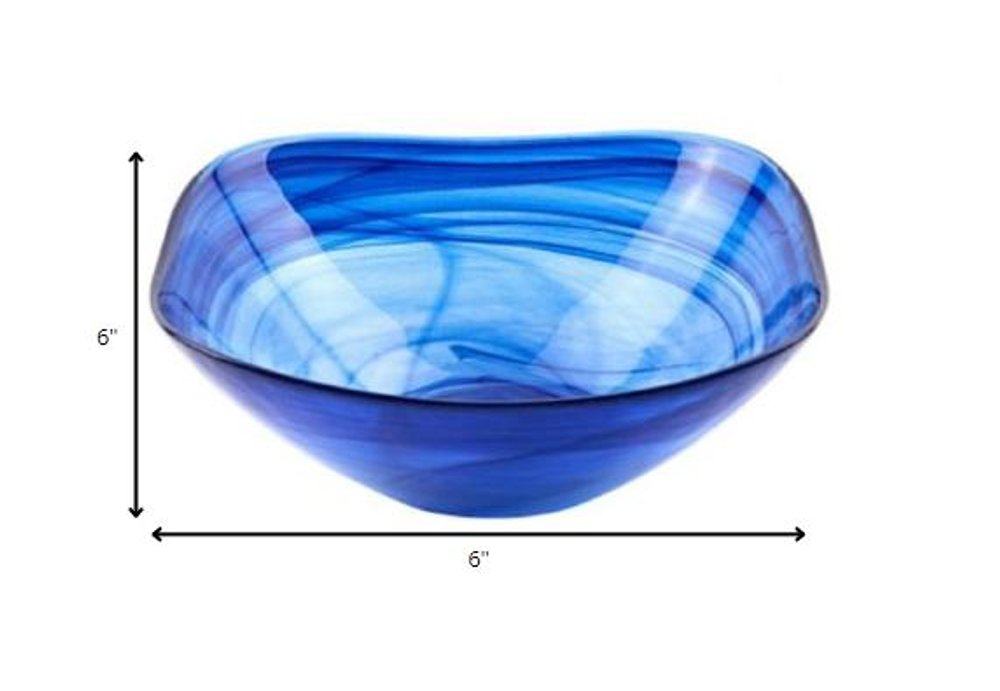 Set Of Two Modern Soft Square Blue Swirl Glass Bowls  Warm Home View