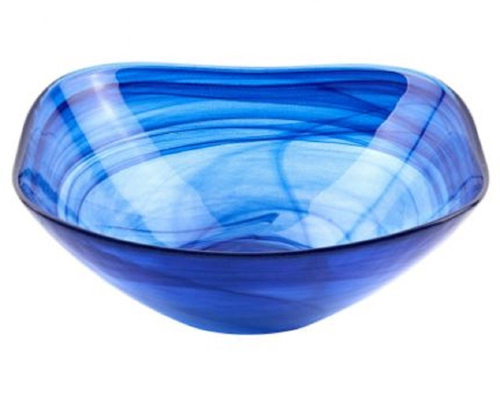 Set Of Two Modern Soft Square Blue Swirl Glass Bowls  Warm Home View