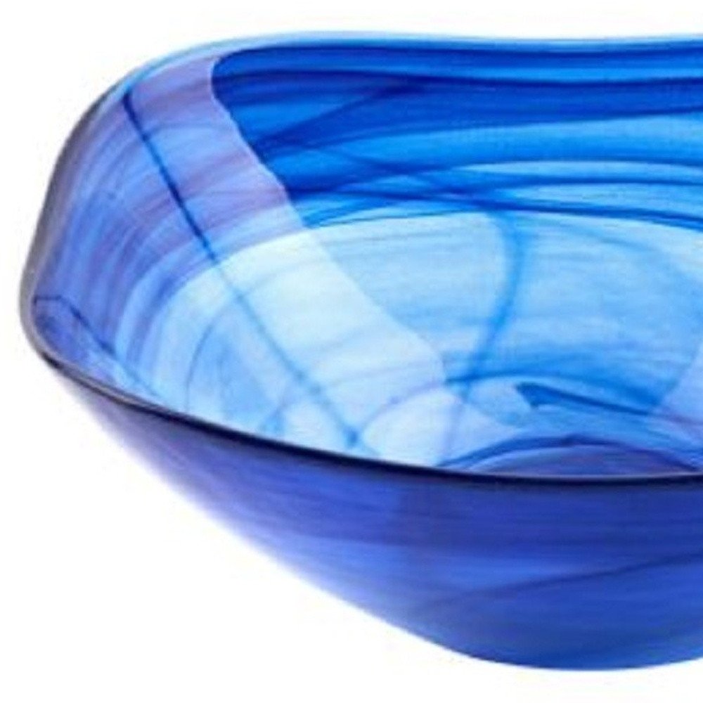 Set Of Two Modern Soft Square Blue Swirl Glass Bowls  Warm Home View