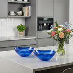 Set Of Two Modern Soft Square Blue Swirl Glass Bowls  Warm Home View