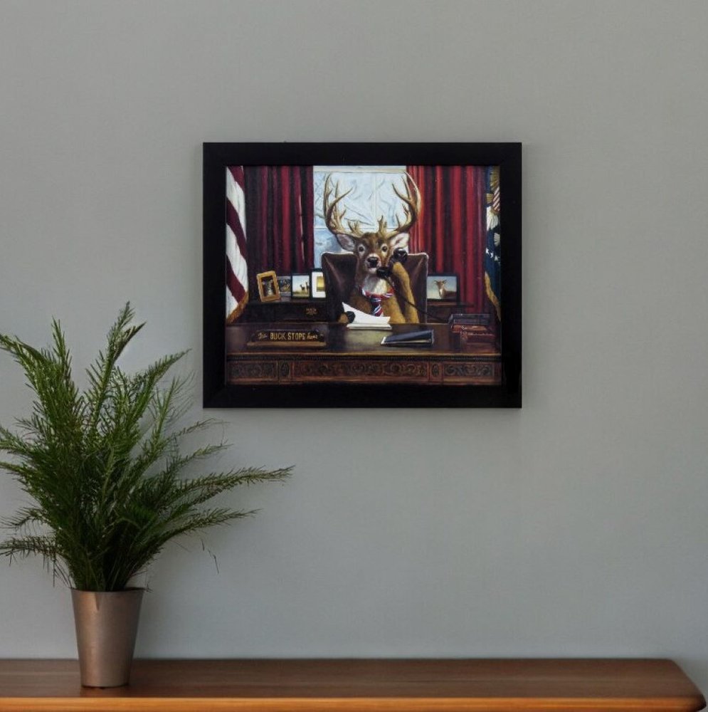 The Buck Stops Here Framed Art  Warm Home View