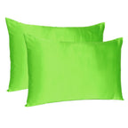 Set of Two Bright Green Dreamy Silky Satin King Pillowcases  Warm Home View