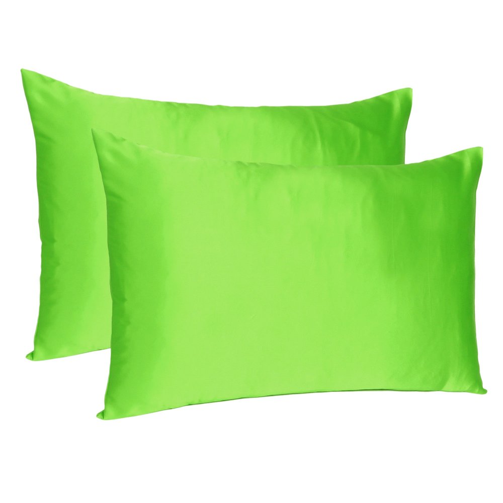 Set of Two Bright Green Dreamy Silky Satin King Pillowcases  Warm Home View