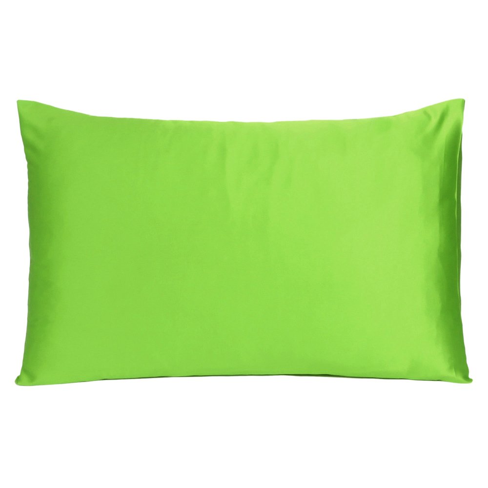 Set of Two Bright Green Dreamy Silky Satin King Pillowcases  Warm Home View