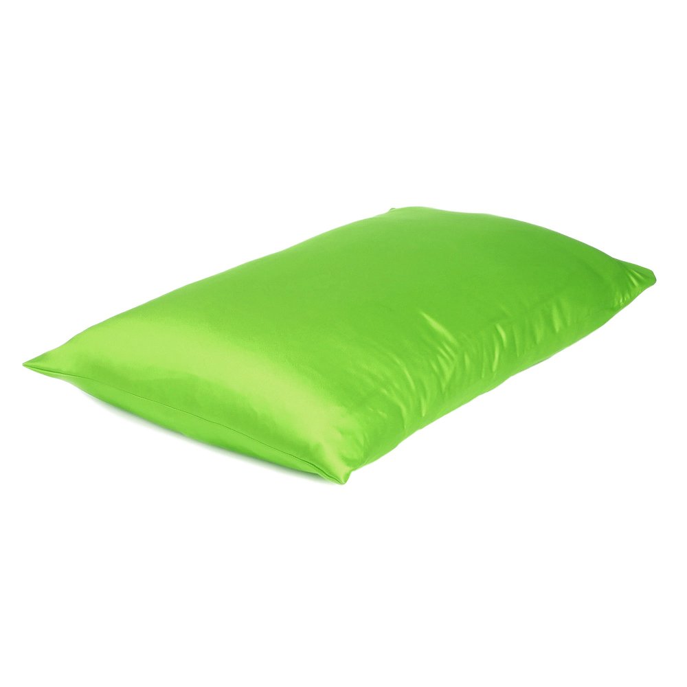 Set of Two Bright Green Dreamy Silky Satin King Pillowcases  Warm Home View