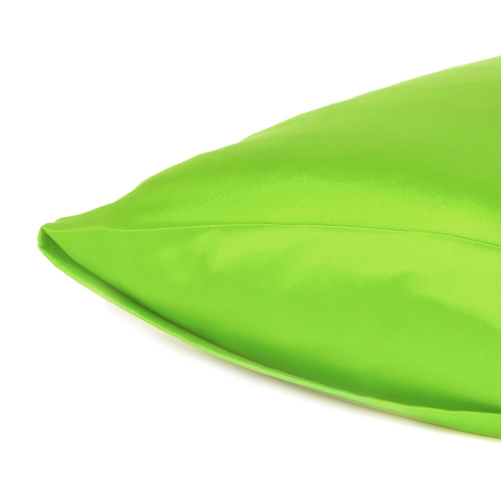 Set of Two Bright Green Dreamy Silky Satin King Pillowcases  Warm Home View