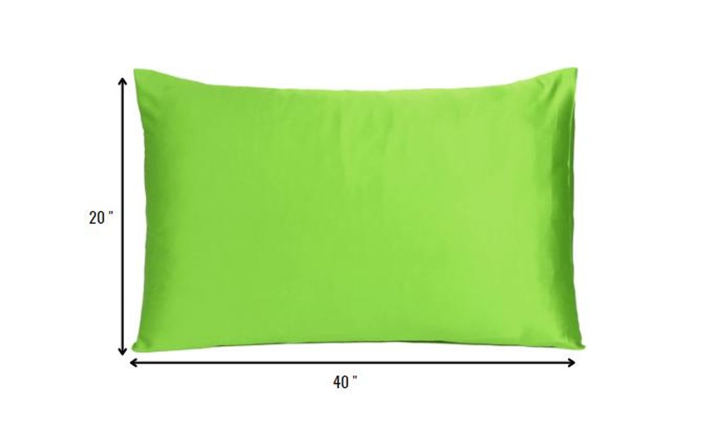 Set of Two Bright Green Dreamy Silky Satin King Pillowcases  Warm Home View