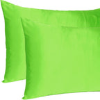 Set of Two Bright Green Dreamy Silky Satin King Pillowcases  Warm Home View