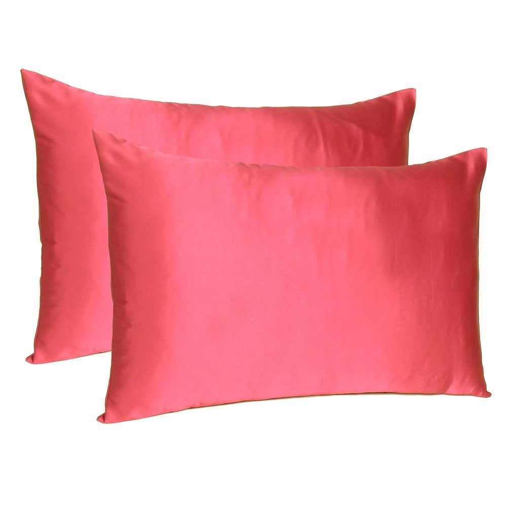 Two Piece Salmon Pink Dreamy Silky Satin Pillowcases  Warm Home View