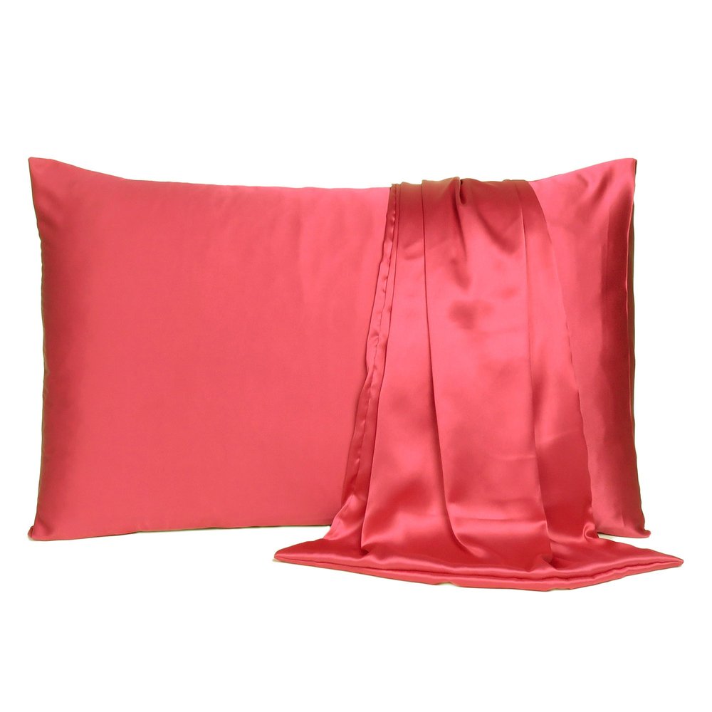 Two Piece Salmon Pink Dreamy Silky Satin Pillowcases  Warm Home View